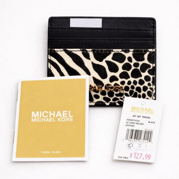 Michael Kors Jet Set Travel Leather Card Holder Black Exotic Calf Hair NWT - Picture 5 of 5